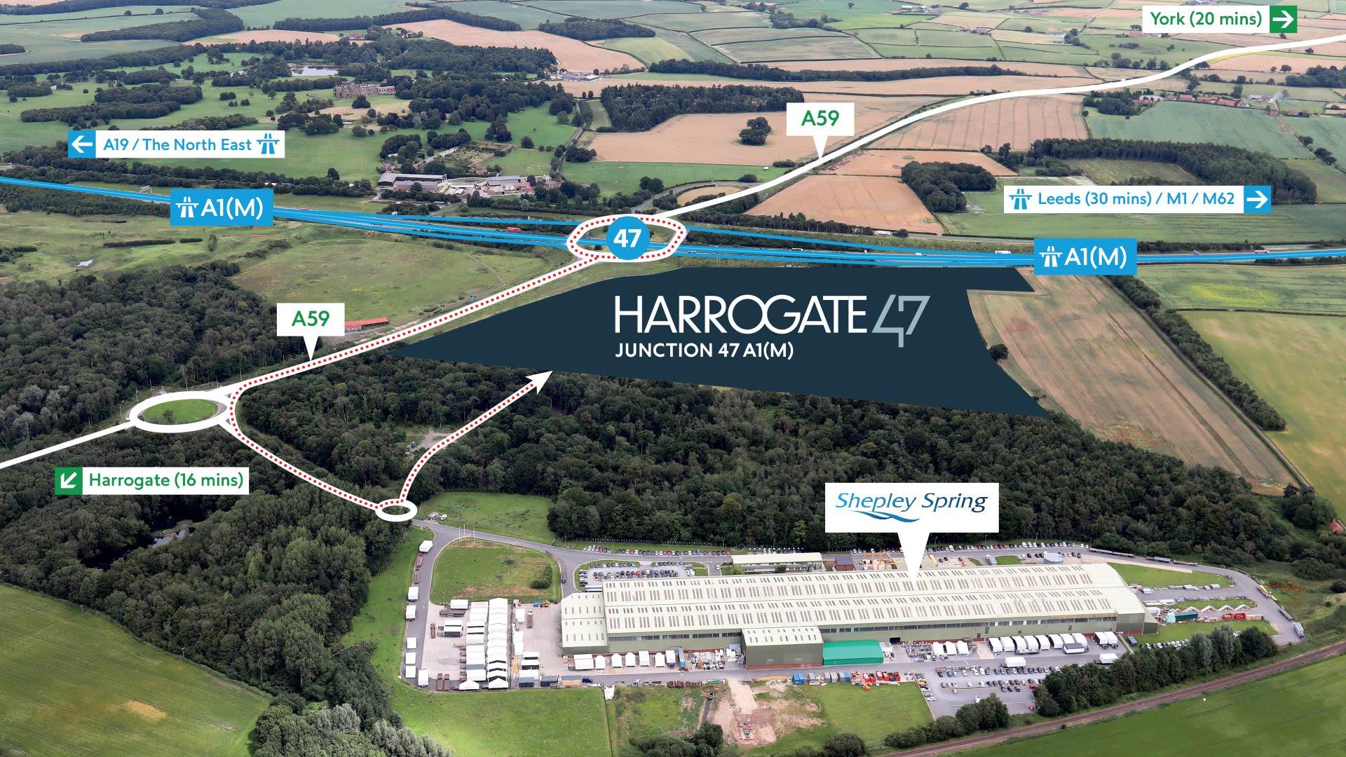 : image showing Harrogate 47 site location in proximity to A1(m) and A59 roads